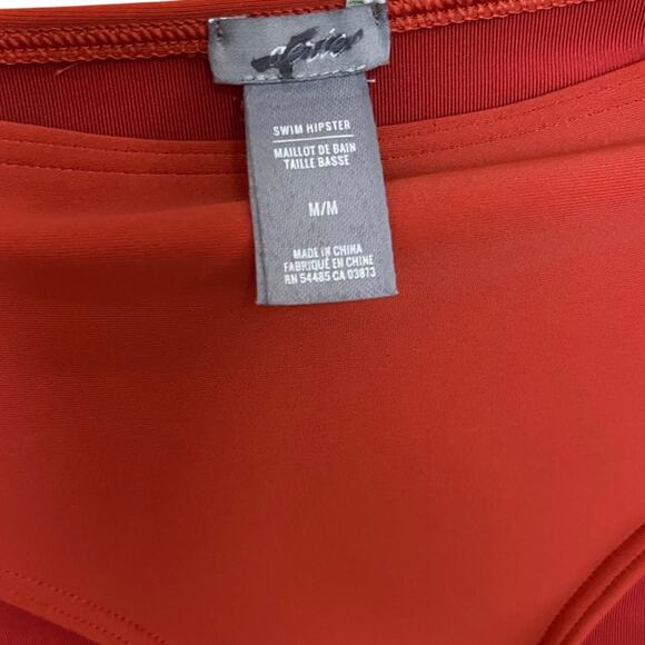 Aerie AEO Swim Hipster Bikini Bottom Medium Red Orange Ruched Sides Stretch - Picture 3 of 5